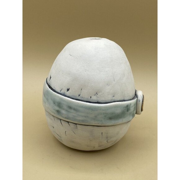 Ed & Kate Coleman Studio Pottery 5” Bud Vase Whimsical Belted Egg Abstract - Picture 6 of 11